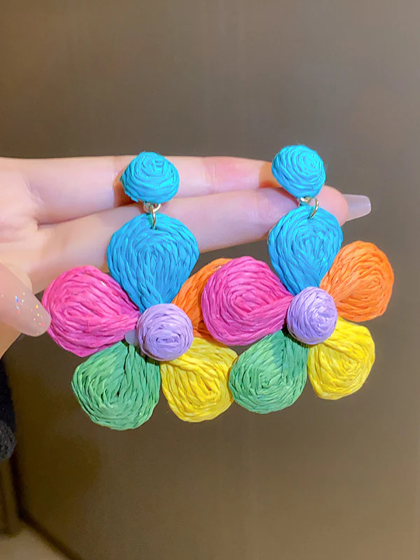 Colorful Flower Shape Drop Earrings - Image 5