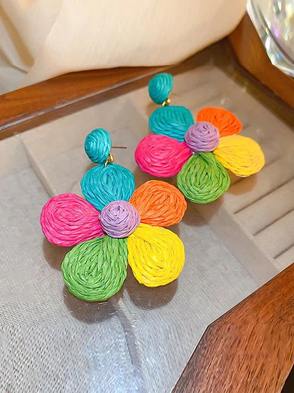 Colorful Flower Shape Drop Earrings - Image 6