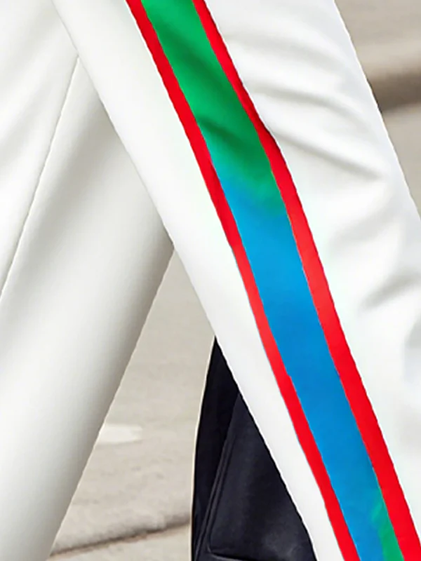 Column Contrast Color Pockets Striped Casual Pants Bottoms Trousers - Image 3