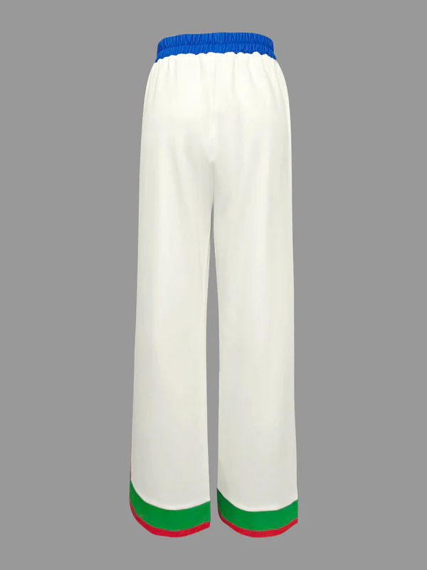 Column Contrast Color Pockets Striped Casual Pants Bottoms Trousers - Image 5