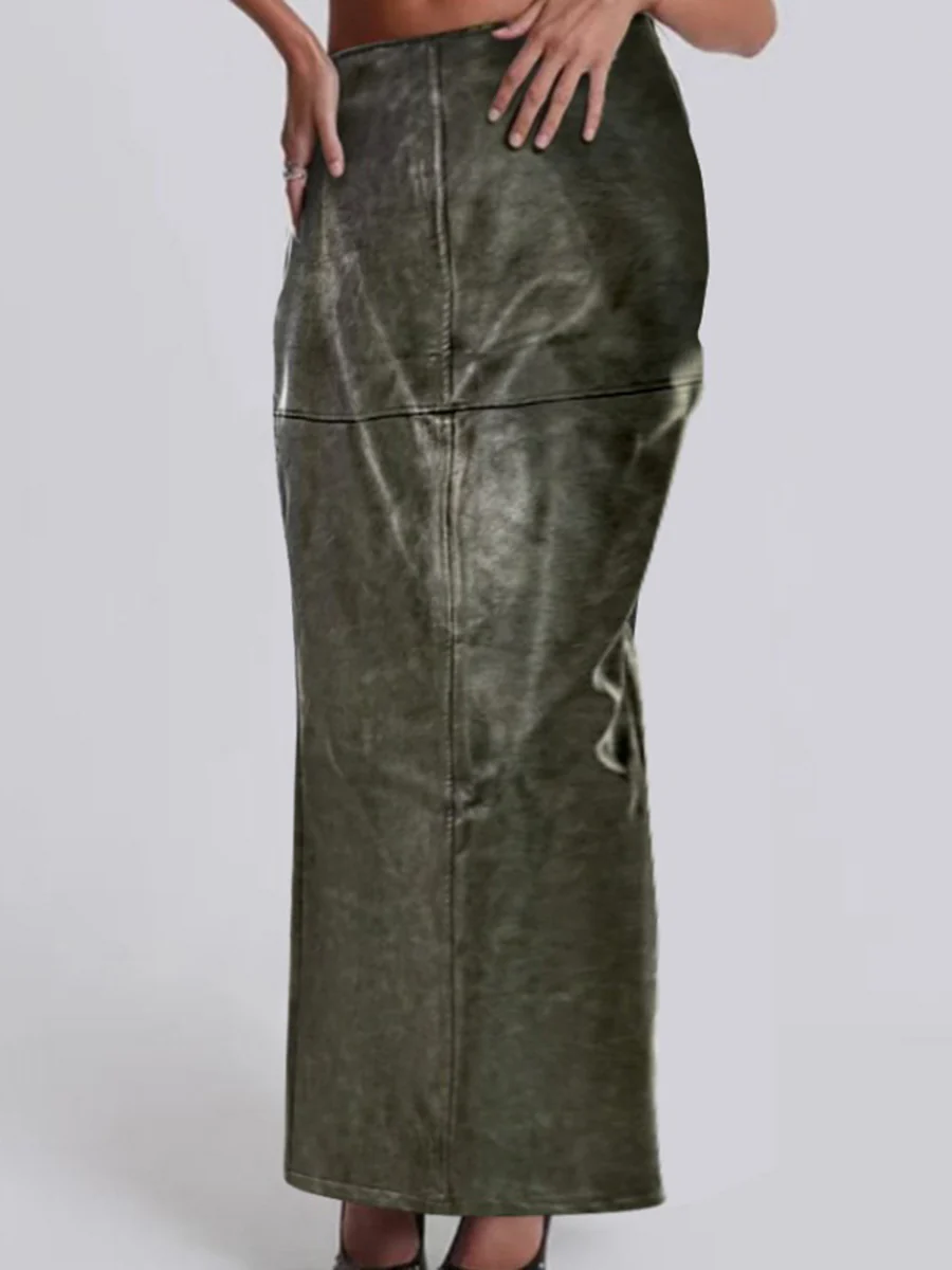Column High Waisted Pockets Solid Color Split-Joint Split-Side Zipper Skirts Bottoms