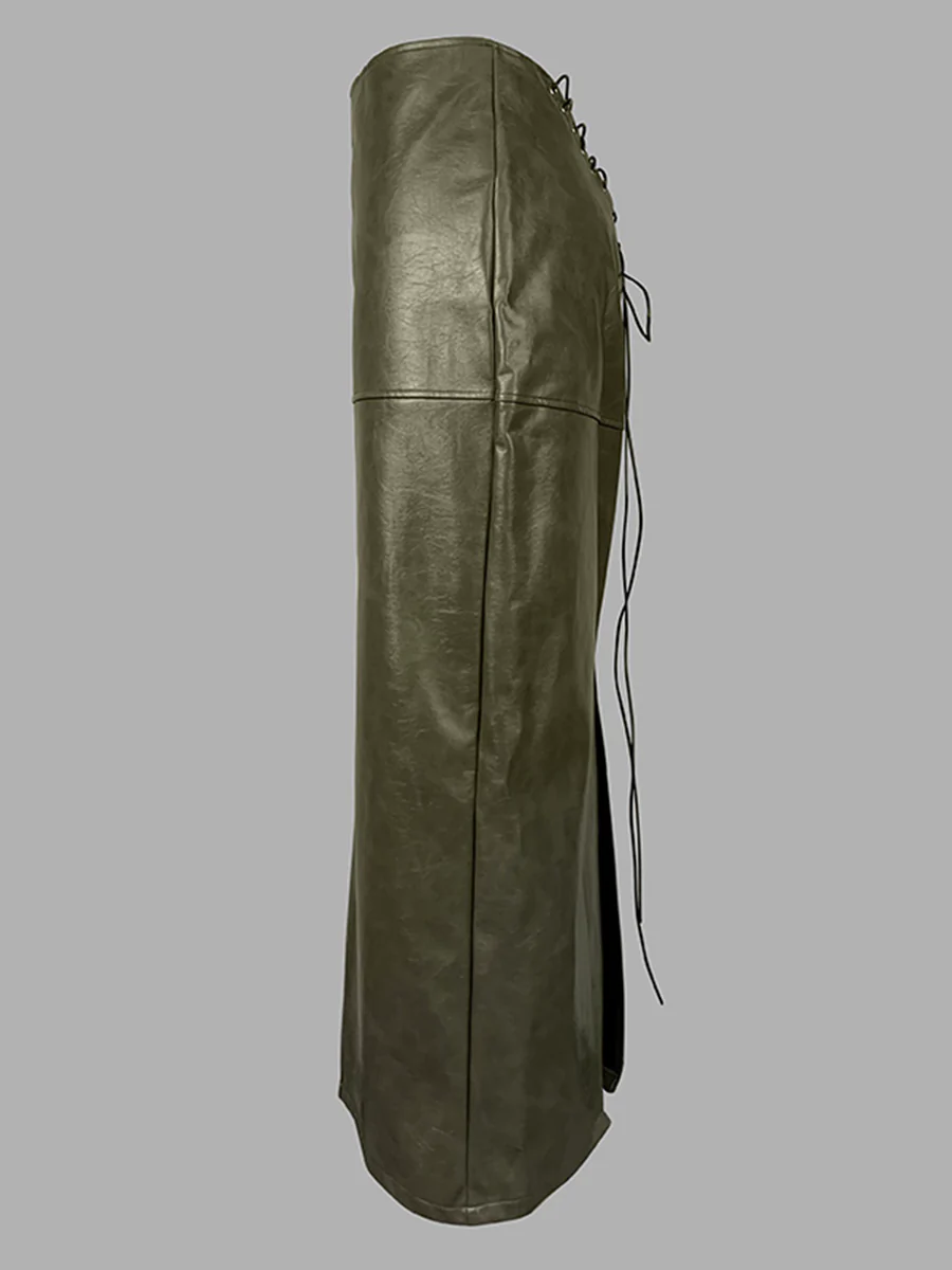 Column High Waisted Pockets Solid Color Split-Joint Split-Side Zipper Skirts Bottoms - Image 4