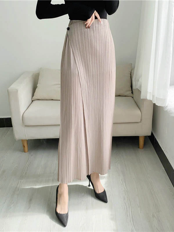 Column Irregularity Pleated Solid Color Casual Pants Bottoms - Image 3