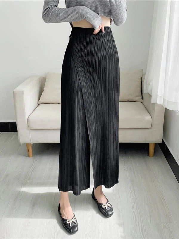 Column Irregularity Pleated Solid Color Casual Pants Bottoms - Image 5