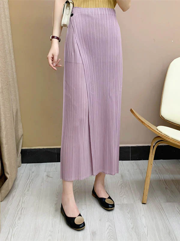 Column Irregularity Pleated Solid Color Casual Pants Bottoms - Image 6