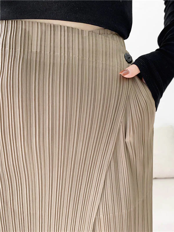 Column Irregularity Pleated Solid Color Casual Pants Bottoms - Image 7