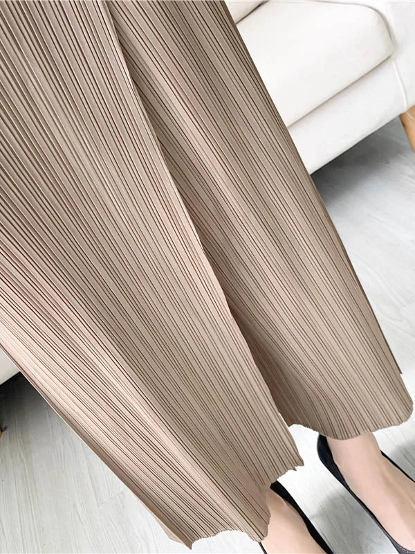 Column Irregularity Pleated Solid Color Casual Pants Bottoms - Image 8