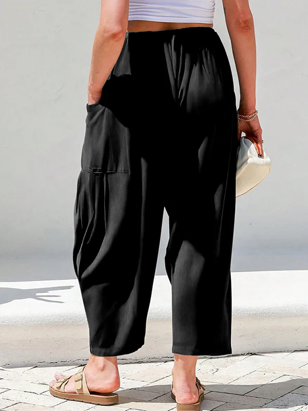 Column Loose Elasticity Pockets Solid Color Casual Pants Bottoms Trousers - Image 7