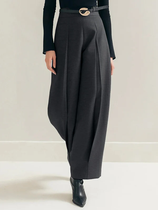 Column No Belt Solid Color Casual Pants Bottoms Trousers - Image 2