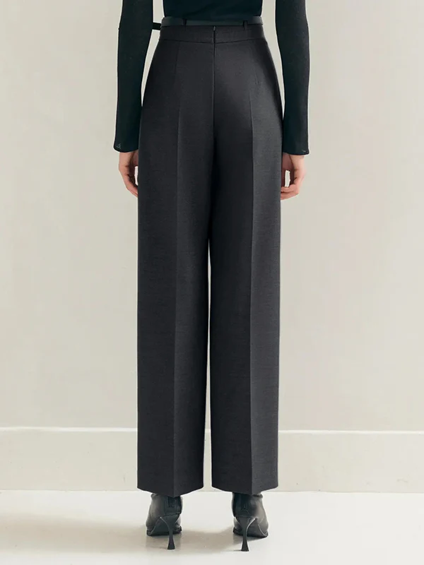 Column No Belt Solid Color Casual Pants Bottoms Trousers - Image 4