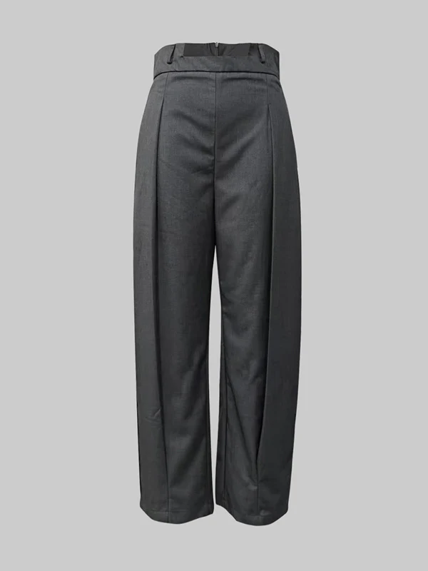 Column No Belt Solid Color Casual Pants Bottoms Trousers - Image 5