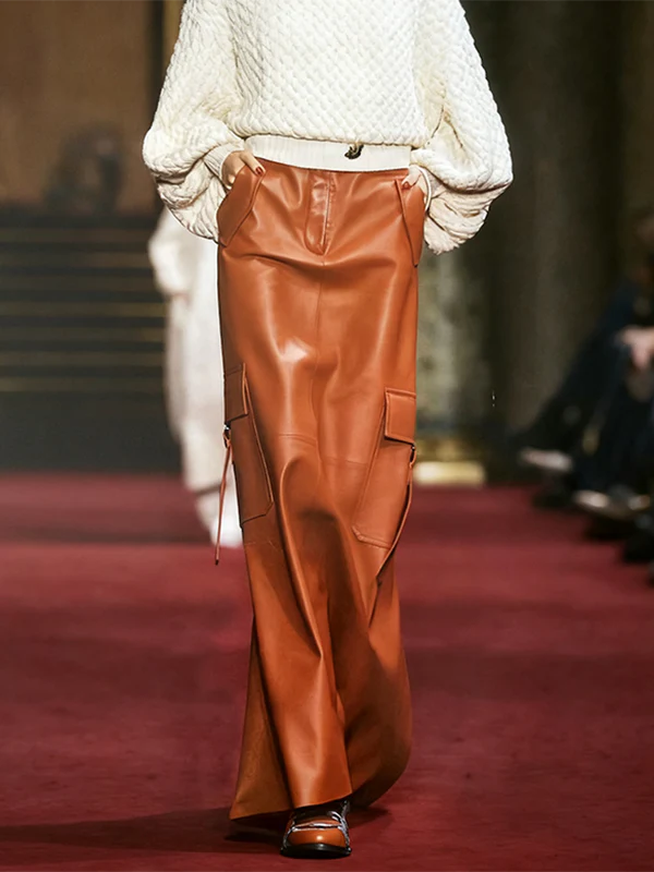 Column Pockets Solid Color Skirts Bottoms
