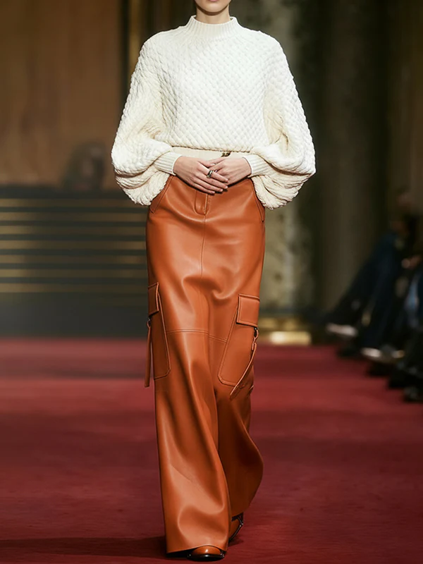 Column Pockets Solid Color Skirts Bottoms - Image 3