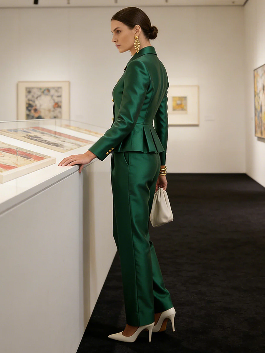 Column Skinny Pockets Solid Color Blazer Pants - Image 2