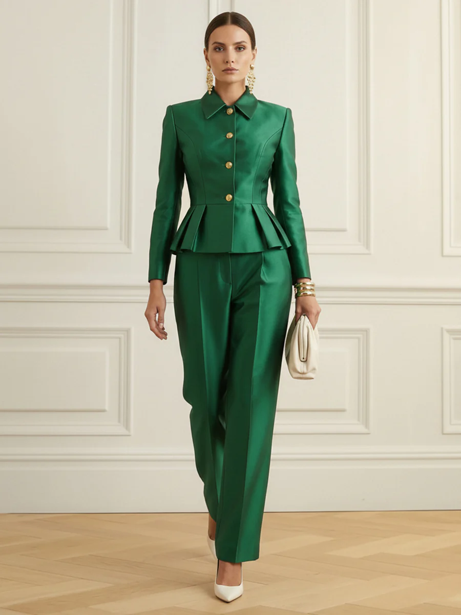 Column Skinny Pockets Solid Color Blazer Pants - Image 3