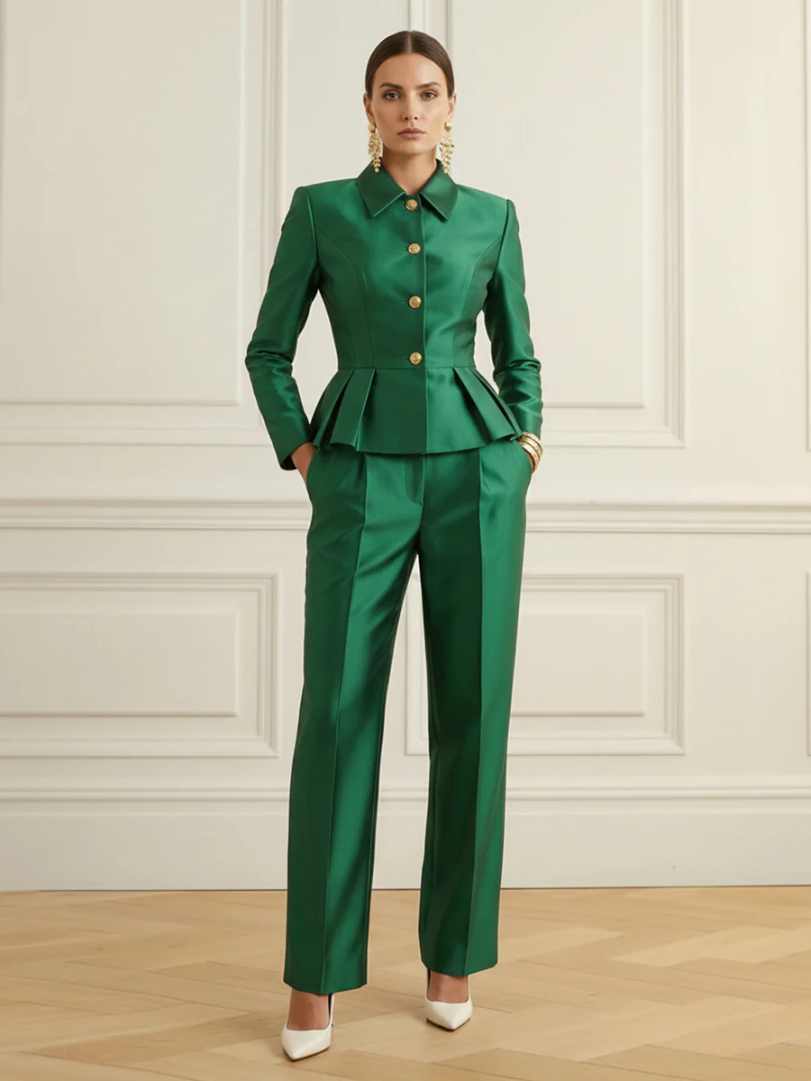 Column Skinny Pockets Solid Color Blazer Pants - Image 5