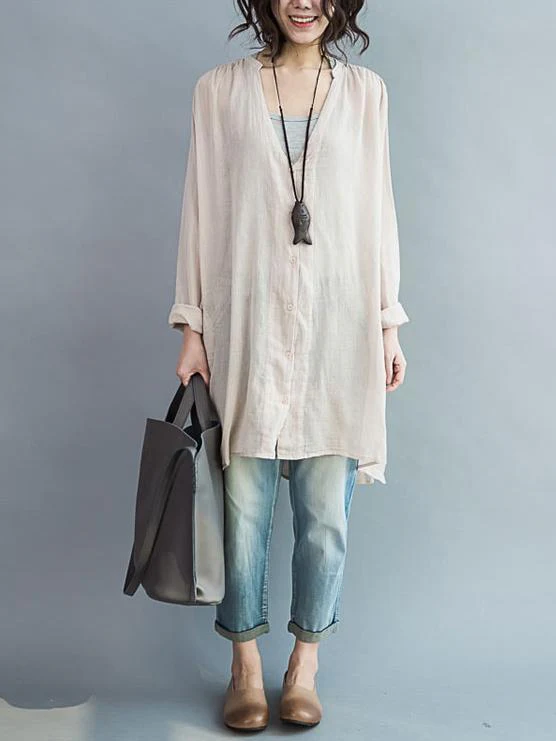 Comfortable button V-neck Two-pieces Blouses Shirt - Image 3