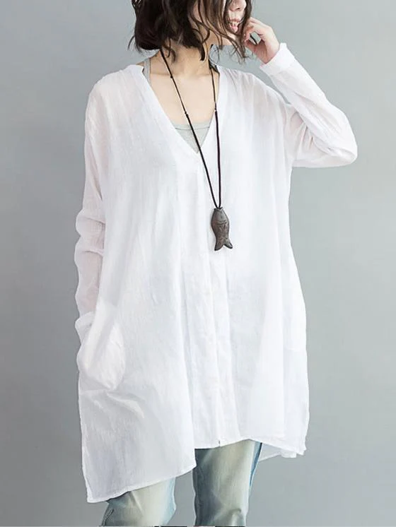 Comfortable button V-neck Two-pieces Blouses Shirt - Image 4