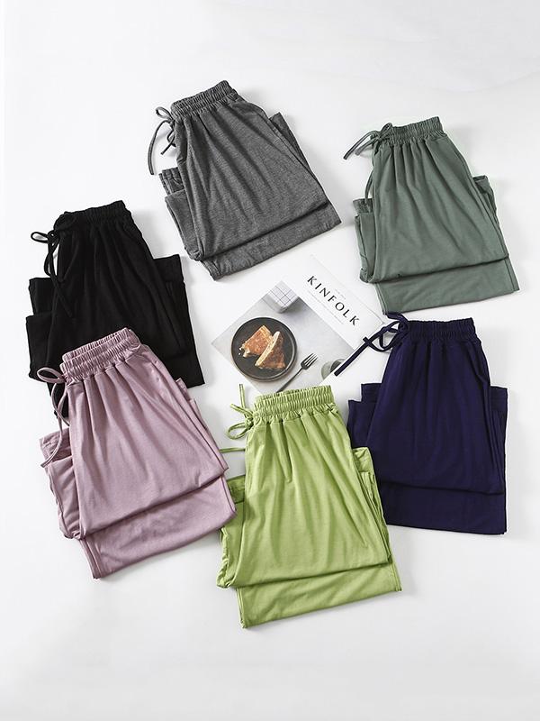 Comfortable Drawstring Solid Color Loose Pants - Image 2