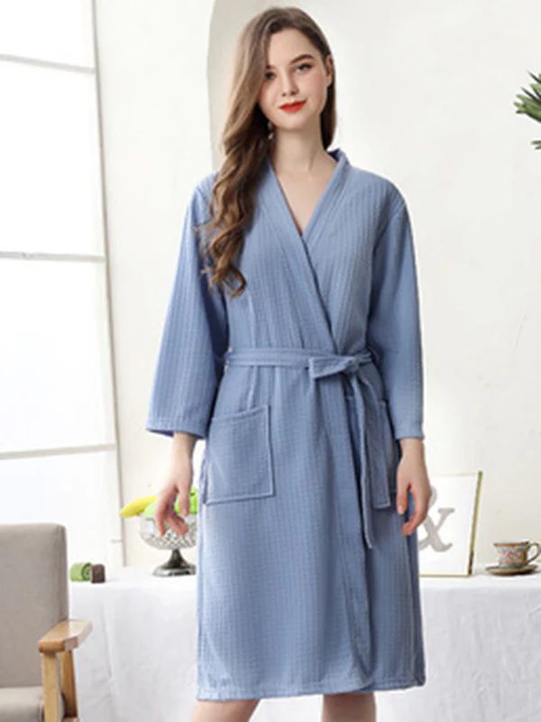 Comfortable Solid Bandage Thin Pajama Robe - Image 16