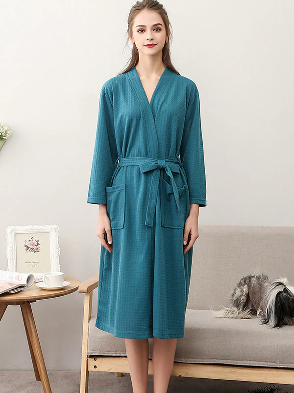 Comfortable Solid Bandage Thin Pajama Robe - Image 17