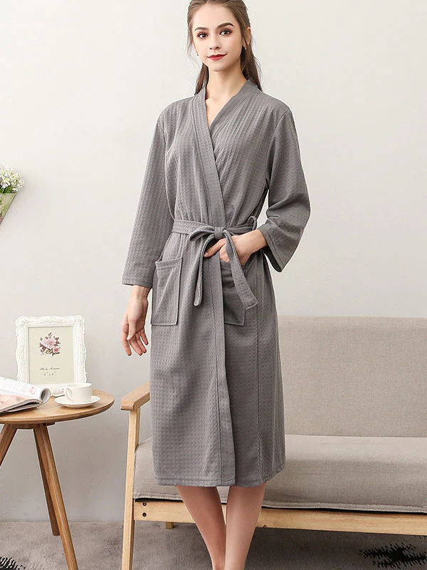 Comfortable Solid Bandage Thin Pajama Robe - Image 19