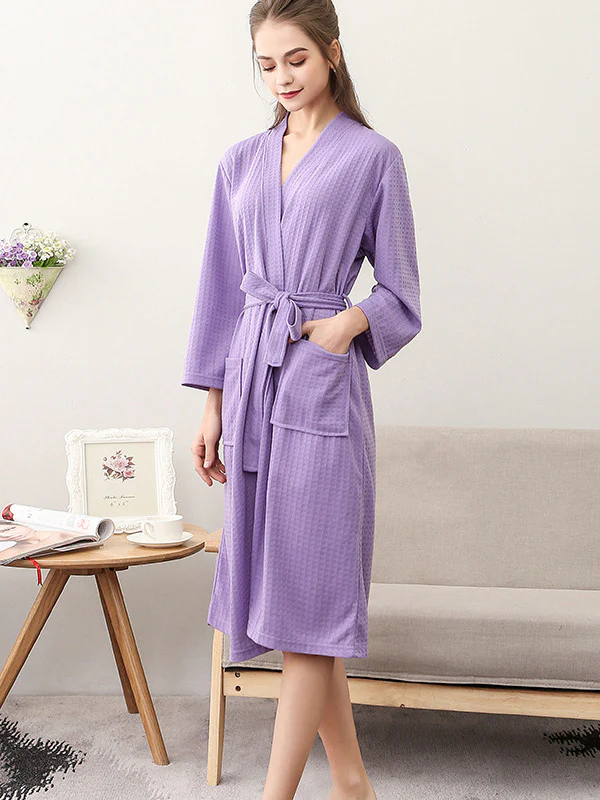 Comfortable Solid Bandage Thin Pajama Robe - Image 25