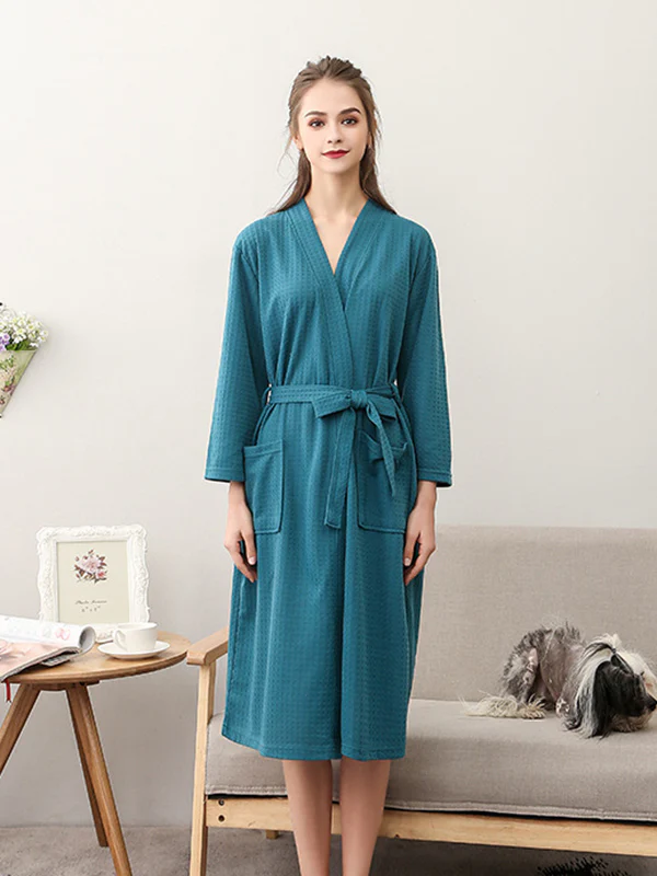 Comfortable Solid Bandage Thin Pajama Robe - Image 21