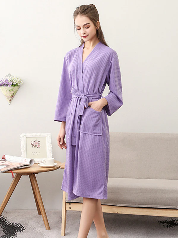 Comfortable Solid Bandage Thin Pajama Robe - Image 29
