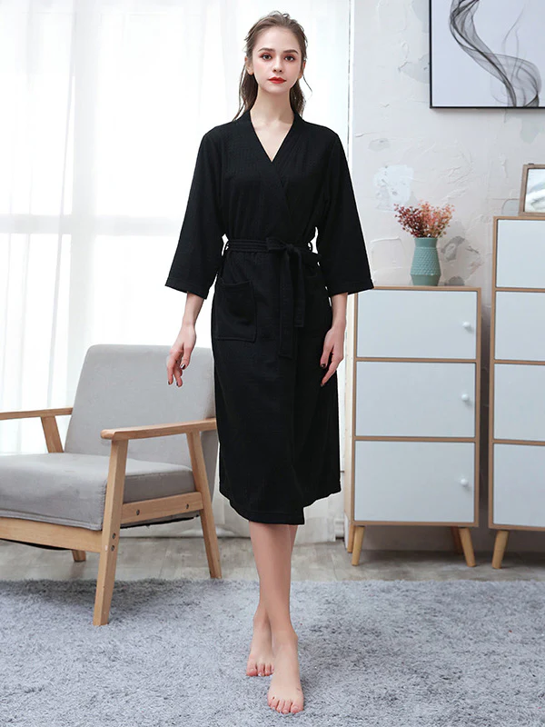 Comfortable Solid Bandage Thin Pajama Robe - Image 30