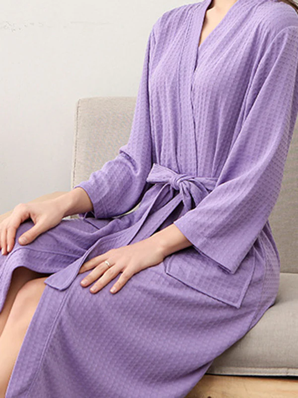 Comfortable Solid Bandage Thin Pajama Robe - Image 35