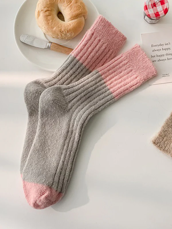 Contrast Color Elasticity Pleated Socks - Image 11