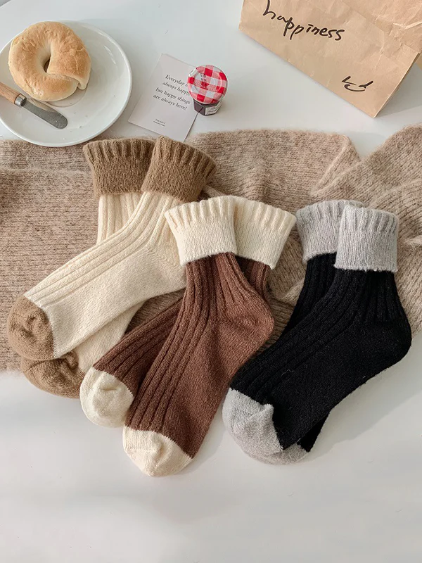 Contrast Color Elasticity Pleated Socks - Image 12