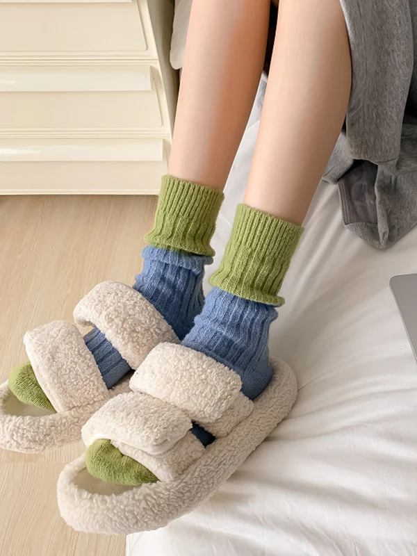 Contrast Color Elasticity Pleated Socks - Image 6