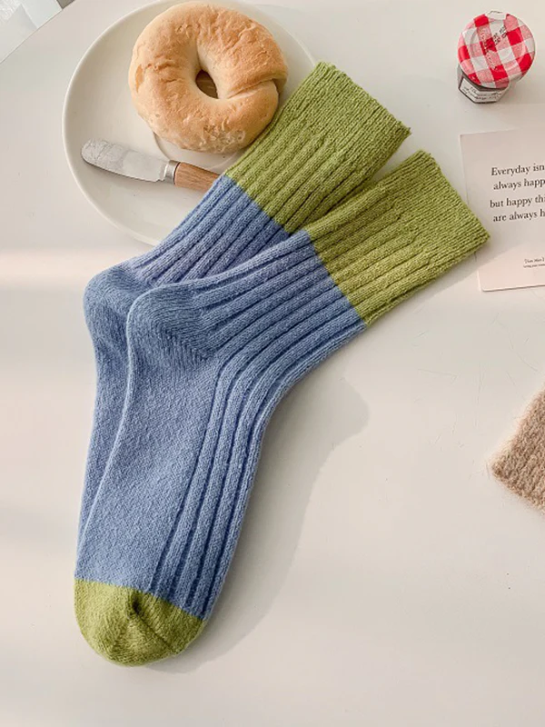 Contrast Color Elasticity Pleated Socks - Image 7
