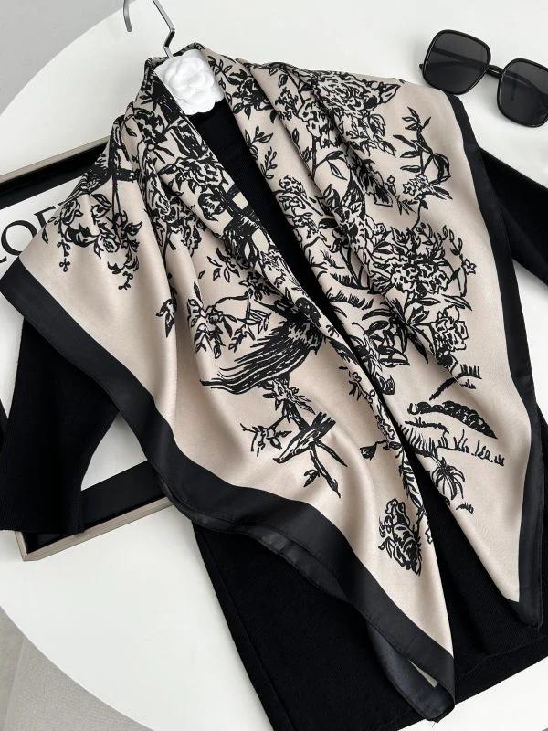 Contrast Color Flower Print Shawl&Scarf - Image 2