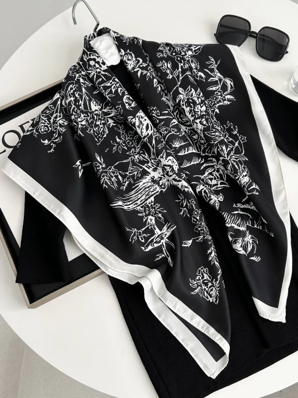 Contrast Color Flower Print Shawl&Scarf - Image 4