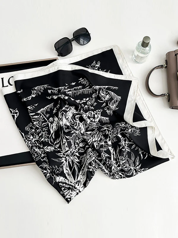 Contrast Color Flower Print Shawl&Scarf - Image 5