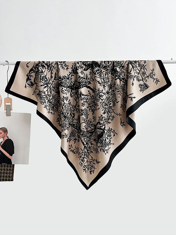 Contrast Color Flower Print Shawl&Scarf - Image 7