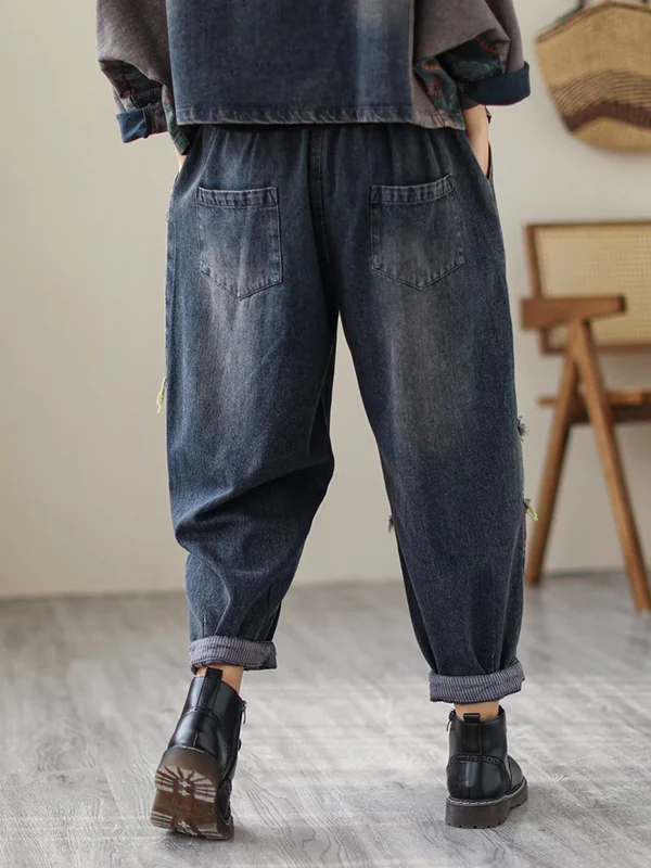 Contrast Color Fringed Split-Joint Long Sleeves Printed Outwear + Harem Pants  Two Pieces Set - Image 30