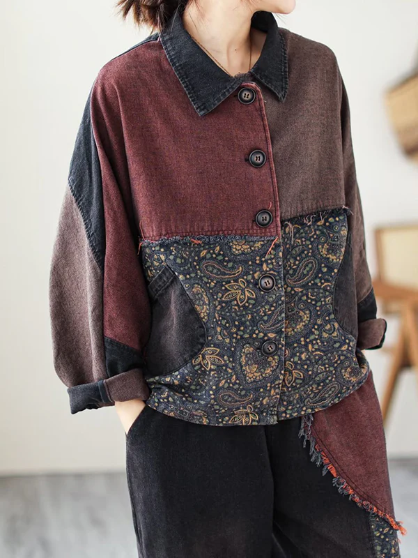 Contrast Color Fringed Split-Joint Long Sleeves Printed Outwear + Harem Pants  Two Pieces Set - Image 4