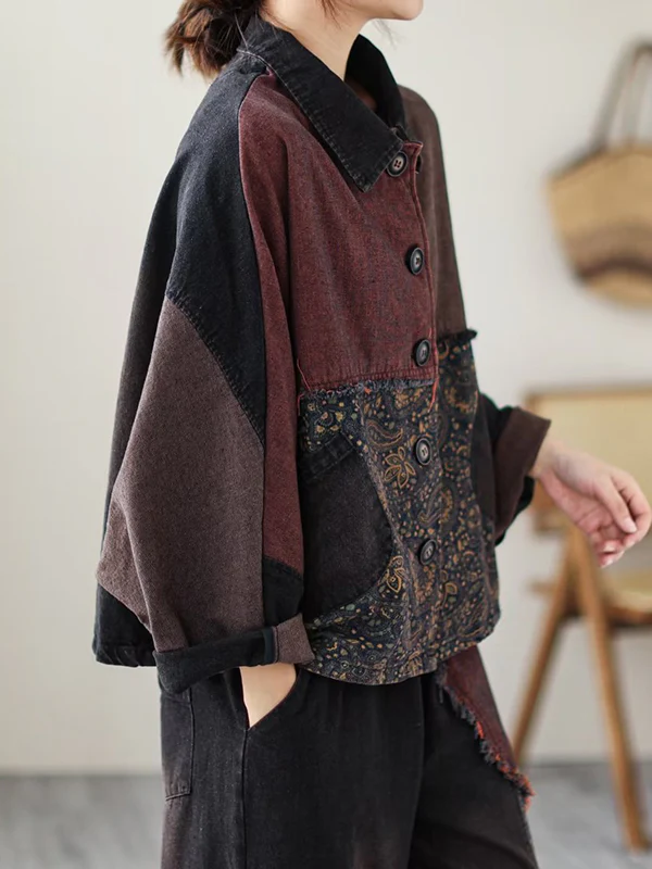 Contrast Color Fringed Split-Joint Long Sleeves Printed Outwear + Harem Pants  Two Pieces Set - Image 7