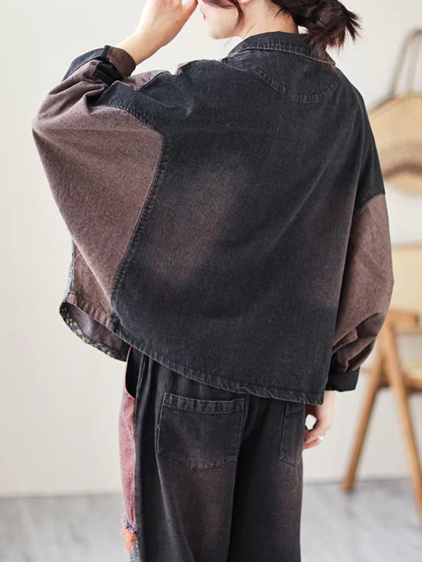 Contrast Color Fringed Split-Joint Long Sleeves Printed Outwear + Harem Pants  Two Pieces Set - Image 8