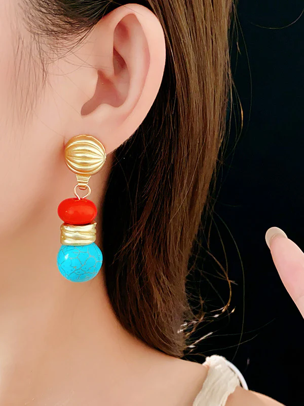 Contrast Color Geometric Drop Earrings - Image 2