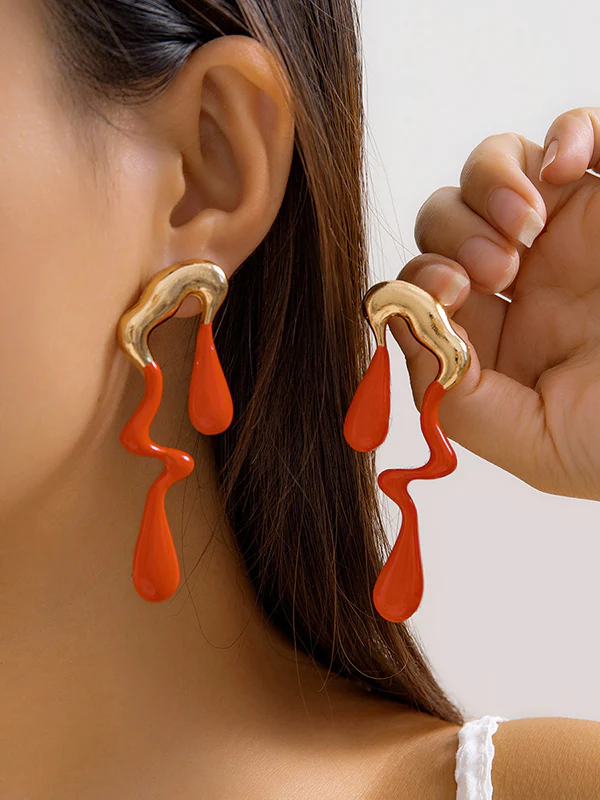 Contrast Color Geometric Drop Earrings - Image 4