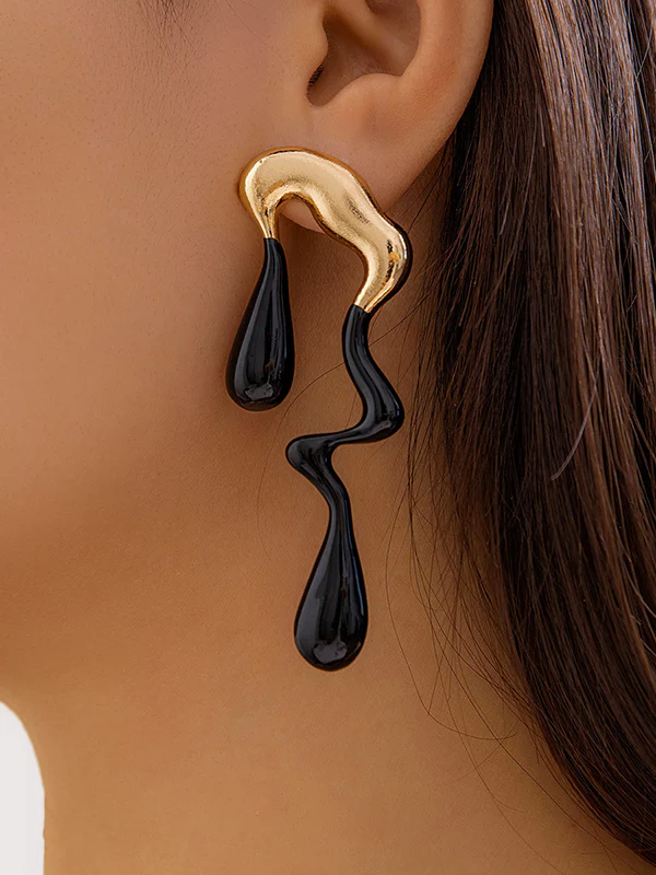 Contrast Color Geometric Drop Earrings - Image 7