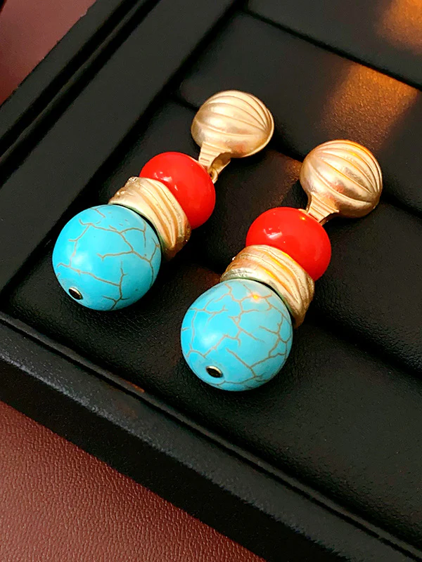 Contrast Color Geometric Drop Earrings - Image 3