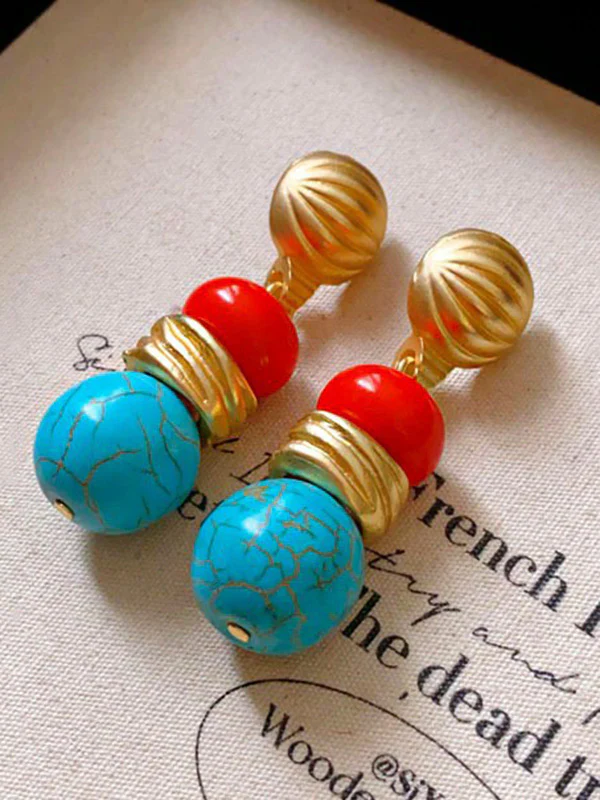 Contrast Color Geometric Drop Earrings - Image 4