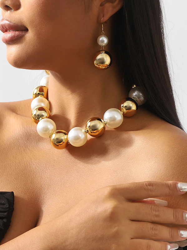 Contrast Color Geometric Drop Earrings + Necklaces Accessories - Image 2