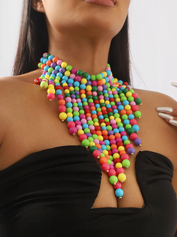 Contrast Color Geometric Tasseled Necklaces Accessories - Image 2